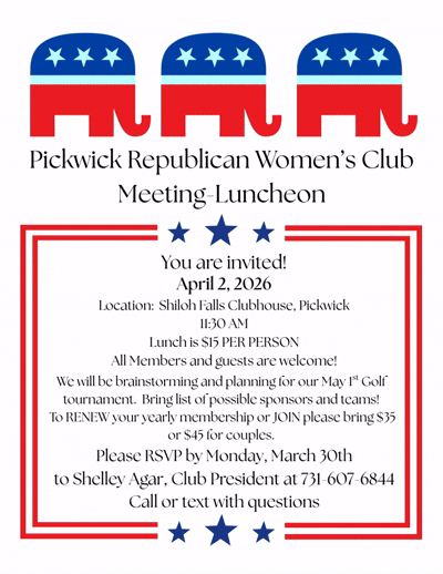 March 5, 2026 Location Shiloh Falls Clubhouse, Pickwick 1130 AM Lunch is 15 PER PERSON All Members and guests are welcome! 2